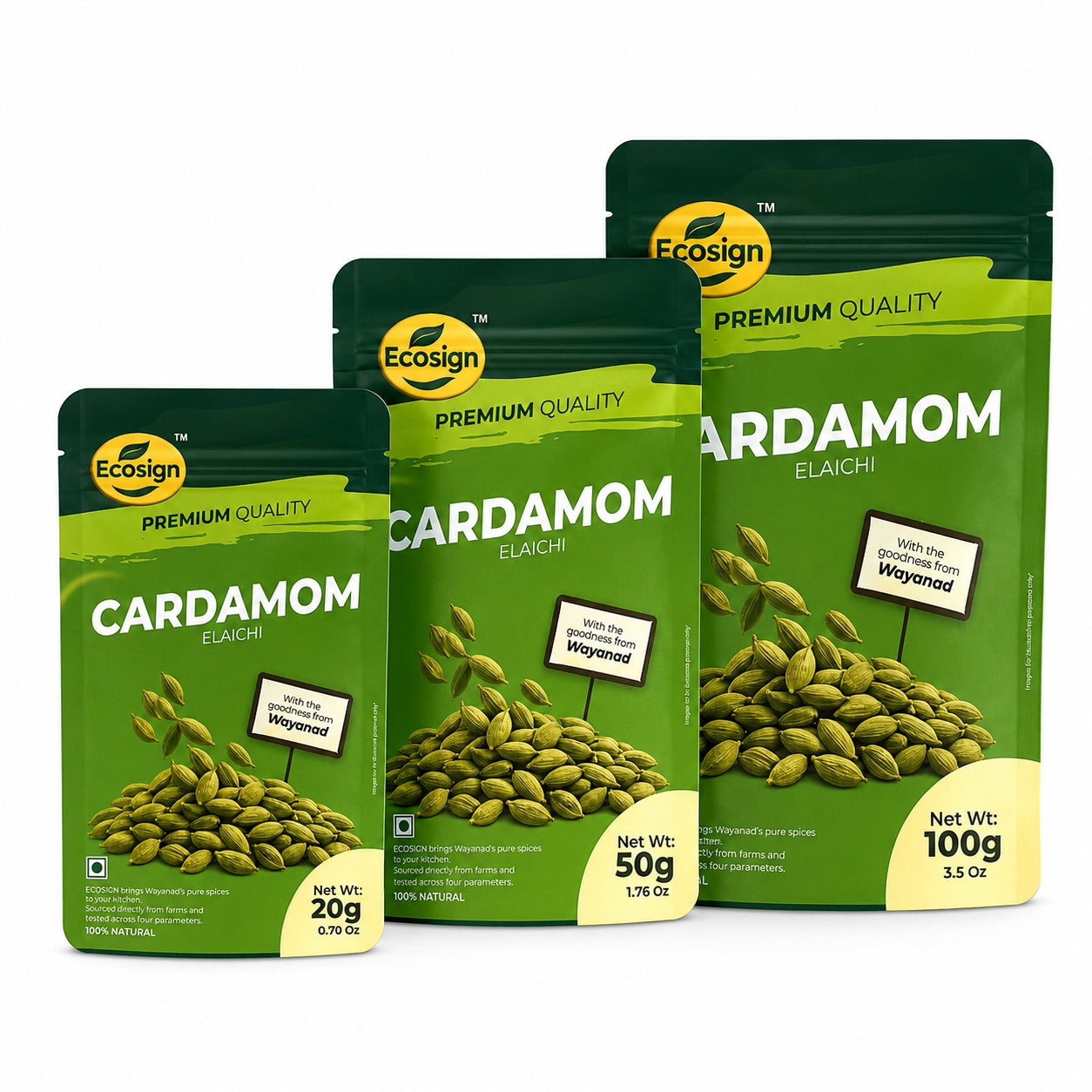 ECOSIGN Whole Green Cardamom (Elaichi) | Premium Natural Spice WAYANAD