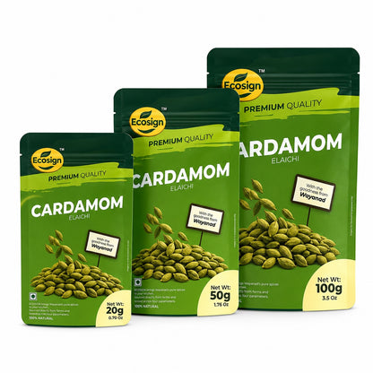 ECOSIGN Whole Green Cardamom (Elaichi) | Premium Natural Spice WAYANAD