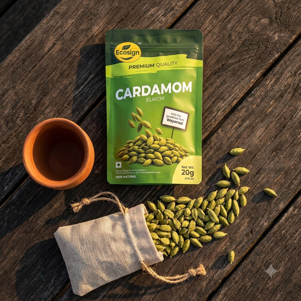 ECOSIGN Whole Green Cardamom (Elaichi) | Premium Natural Spice WAYANAD