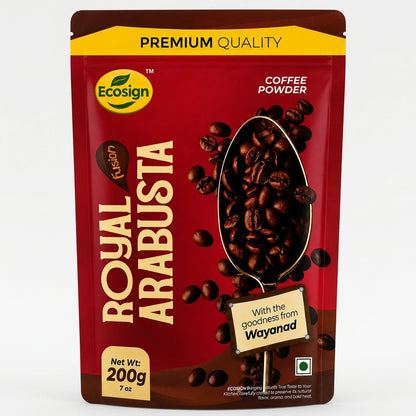 Ecosign Royal Arabusta Fusion coffee 200g pack, front view