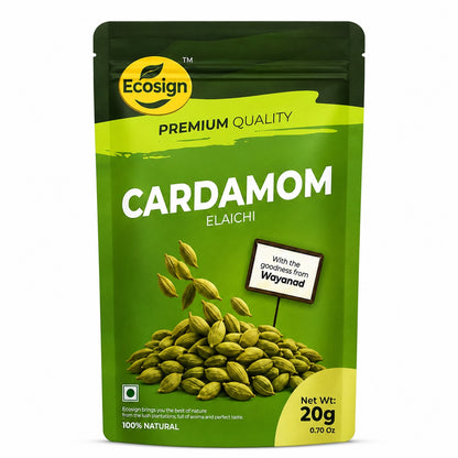 ECOSIGN whole green cardamom elaichi pack front 20g
