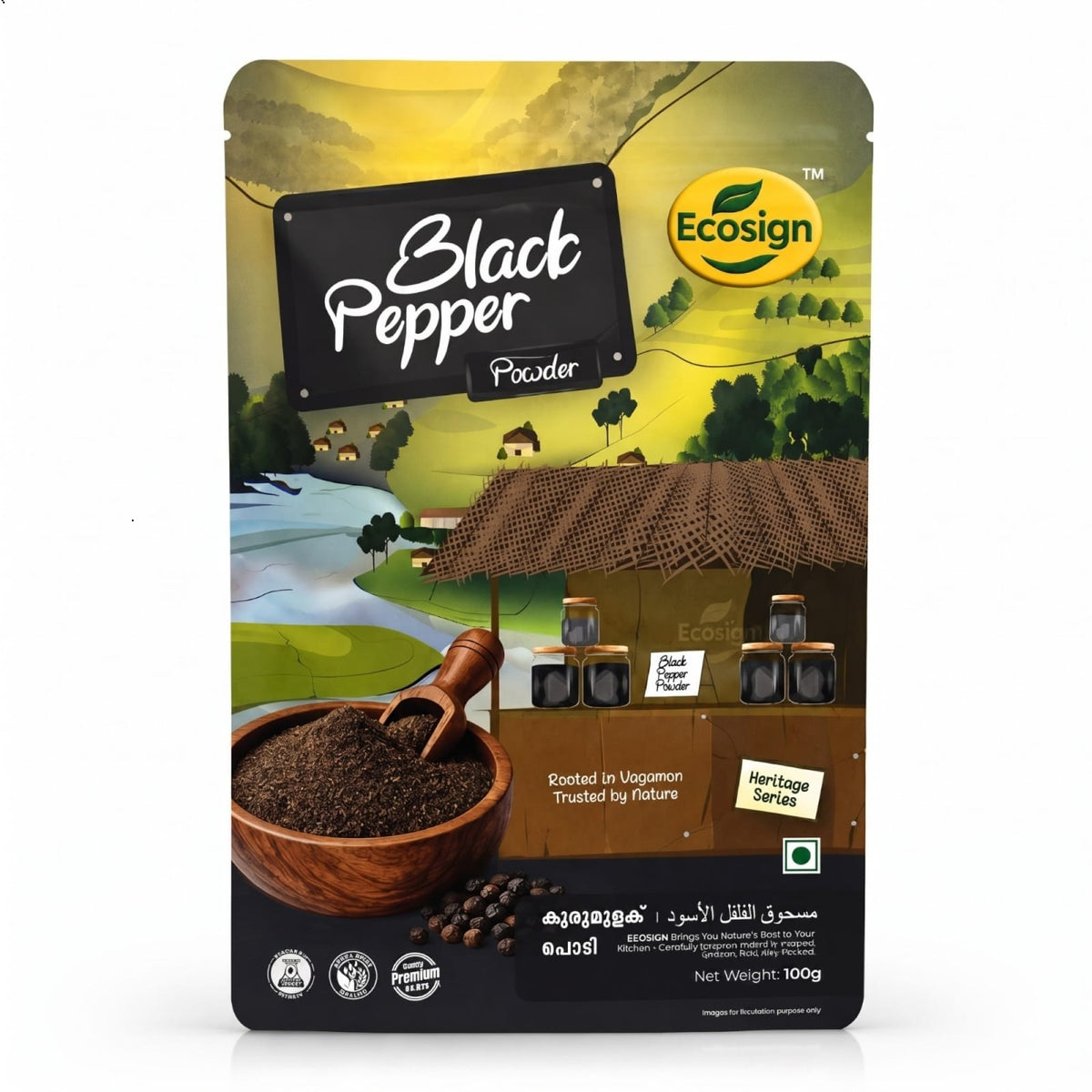 ECOSIGN black pepper powder Heritage Series pack front 100g
