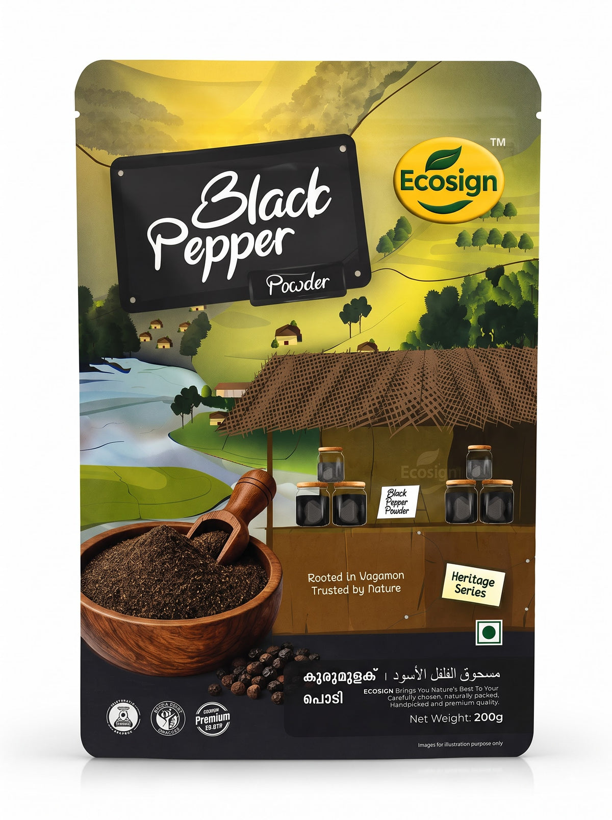 ECOSIGN black pepper powder Heritage Series pack front 200g