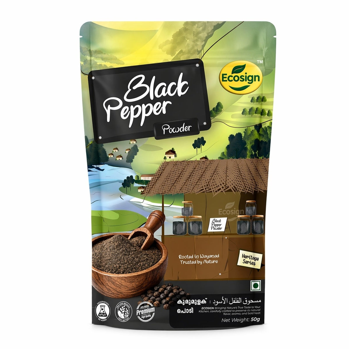 ECOSIGN black pepper powder Heritage Series pack front 50g