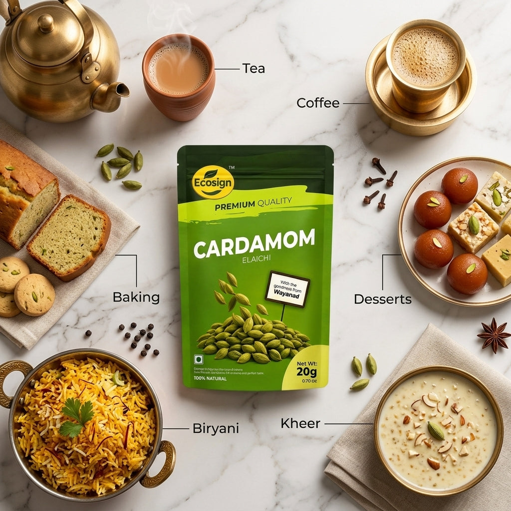 ECOSIGN Whole Green Cardamom (Elaichi) | Premium Natural Spice WAYANAD